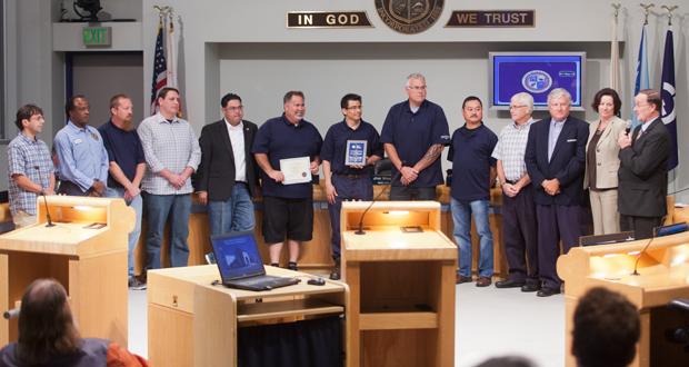 Employees of the San Luis Rey Water Treatment facility with (far right) Cari Dale, Utilities Director of Oceanside Water and Mayor Wood.