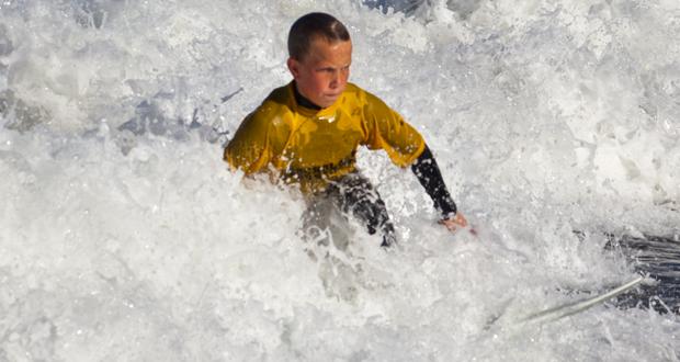 Determination on the face of Earl Warren Middle School  surfer, Andy Schade