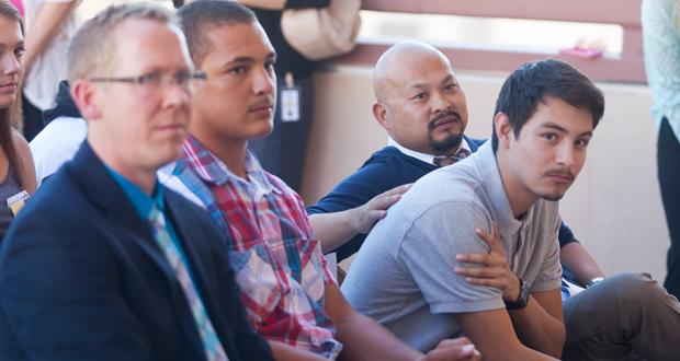   Greg Angela, Executive Director of Interfaith Community Services, Amadeo West, Felix Sierra and Vu Nguyen, a mentor with TYA 