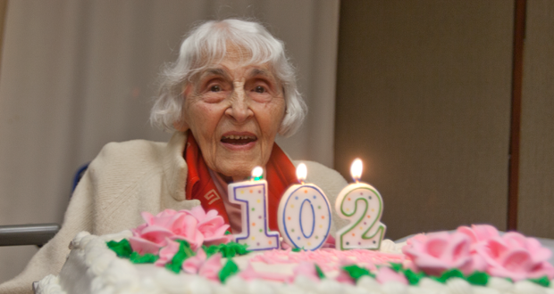 Bella+Pfennig+born+12-12-1912+celebrates+her+birthday+at+a+party+thrown+for+her+at+Tri+City+Medical+Center