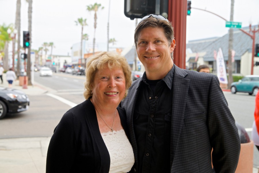 Ann and David Schulz, mother and son theater team, participate in the dedication ceremony for the Star Theatre’s restored marquee July 3. (Photo by Troy Orem)