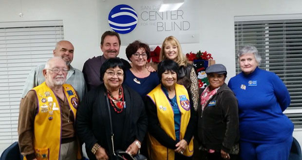 Jackie Knapp, President of the Oceanside Sea Lions and Kim Gibbens,
San Diego Center for the Blind. Oceanside Sea Lions members:  Front row: left to right:  Ed Ash, Zucette
Lumabas, Gloria Ash, Rica Derosier, Carol Boyer
Back row:  James Brown, Dr Fred Knapp, Jackie Knapp, Pam Pahnke
