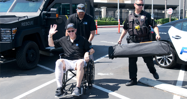 Injured OPD Officer, Brad Hunter, attends Blood Drive