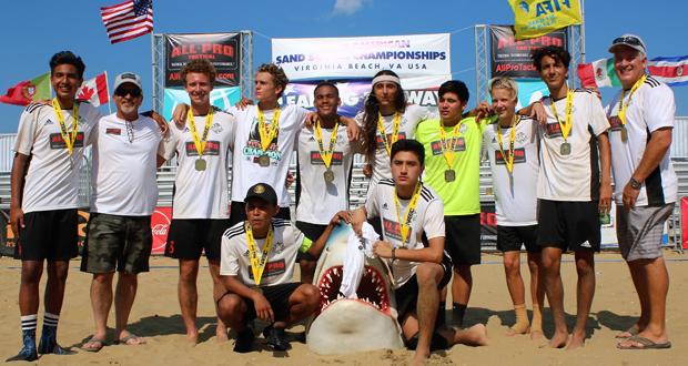 SoCal+Legacy+at+Virginia+Beach+shortly+after+their+decisive+4-1+victory+in+the+BU16+Surf+Division+at+the+North+American+Sand+Soccer+Championships+in+June+of+2017.++The+team+is+now+stepping+onto+the+international+stage%2C+representing+California+and+the+USA+at+the+first+ever+Madjer+Cup