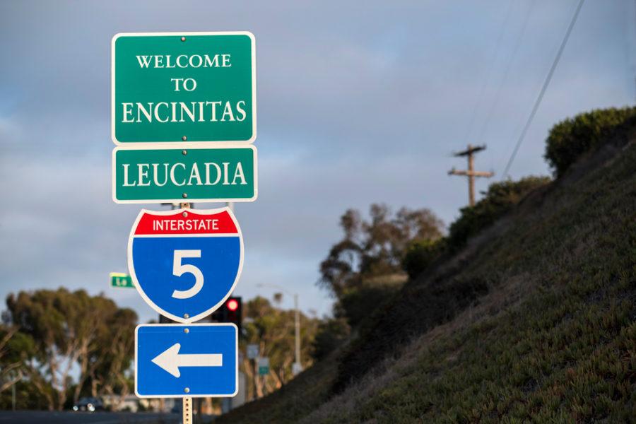 A sign welcomes drivers to Leucadia, pictured Aug. 12, 2017, southbound at La Costa Avenue and Coast Highway 101. The stretch of historic highway through Leucadia is slated for major changes in the coming months. (Photo by Doug Berry, iStock Getty Images)