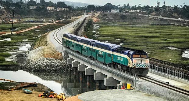 First Passenger Train Crosses the New San Elijo Lagoon Rail Bridge