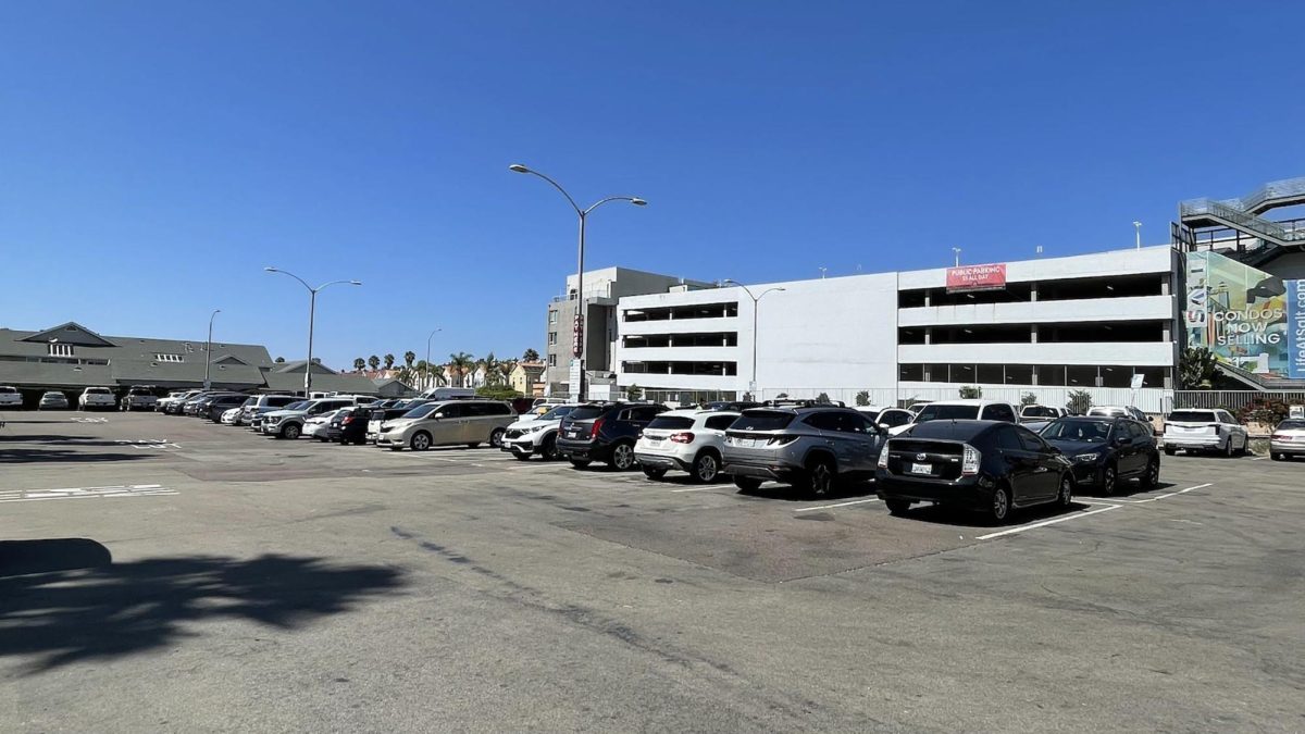 A mixed-use development with one seven-story and one eight-story building is proposed for downtown Oceanside, replacing two parking lots along North Myers Street. (Photo by Steve Puterski, North County Pipeline)