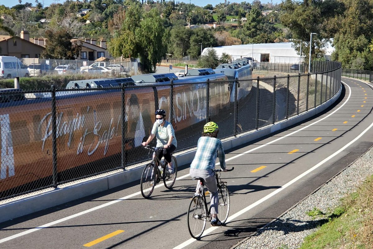 Cyclists use the Phase 2 stretch of the Inland Rail Trail through Vista not long after its completion in February 2021. (SANDAG photo)