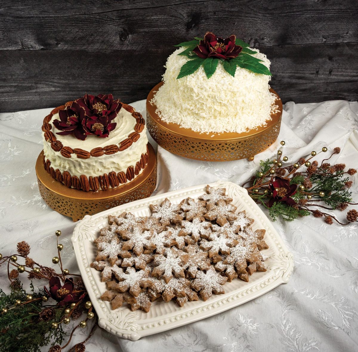 Try recipes from Cookin’ Savvy for (clockwise from left) Hummingbird Cake, Coconut Cake and Christmas Cinnamon Cookies. (Family Features)