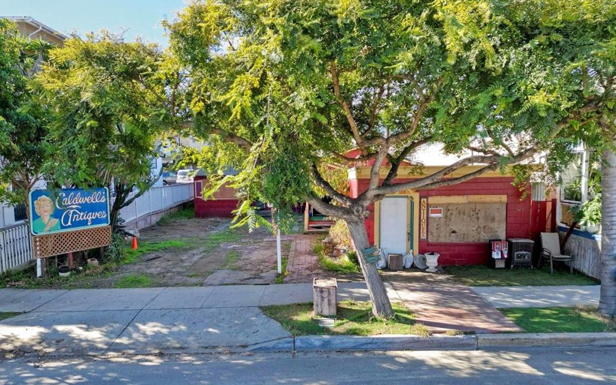 The longtime site of Caldwell’s Antiques in the Encinitas community of Leucadia, pictured in 2024, has been sold and is set to be redeveloped. (Real estate listing photo)