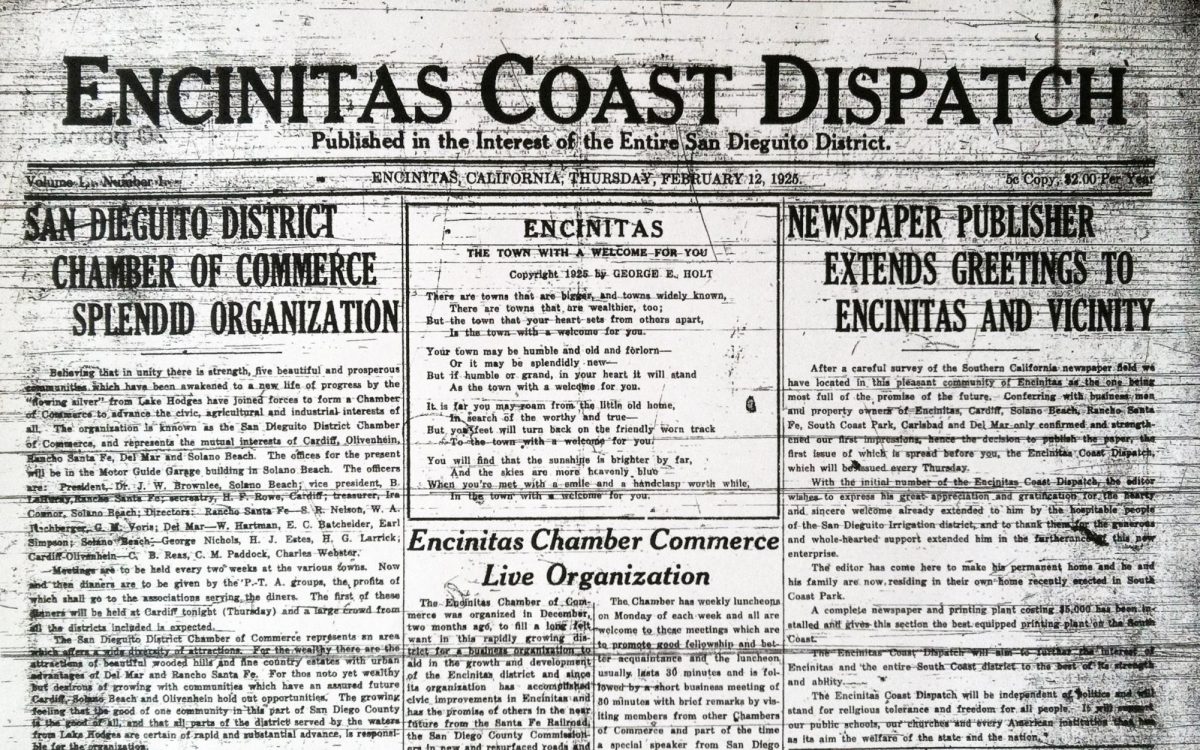 The Encinitas Coast Dispatch published its first edition on Feb. 12, 1925. (North Coast Current archive)