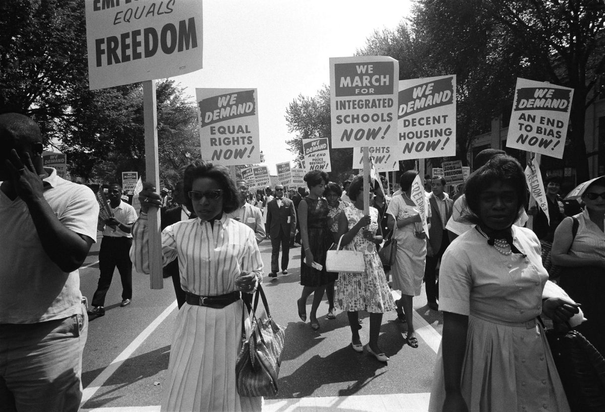 Protesters participate in the March on Washington for Jobs and Freedom on Aug. 28, 1963, in Washington D.C. (Library of Congress photo by Warren K. Leffler)